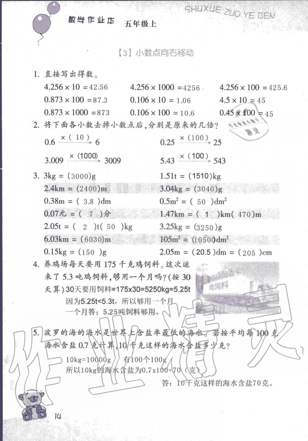 2019年数学作业本五年级上册浙教版浙江教育出版社 第13页