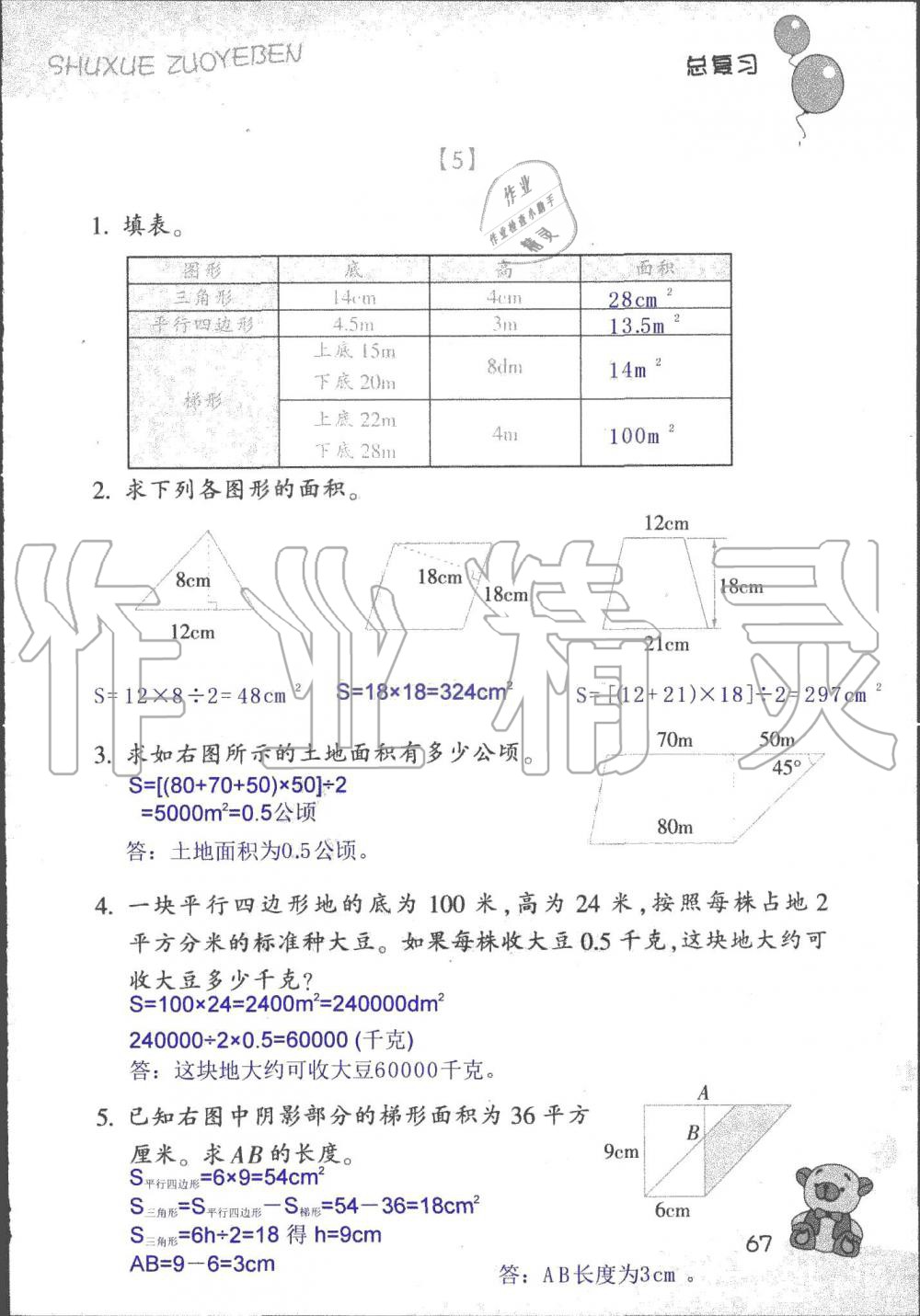 2019年数学作业本五年级上册浙教版浙江教育出版社 第62页