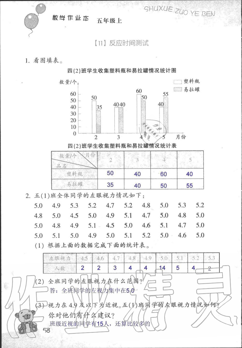 2019年数学作业本五年级上册浙教版浙江教育出版社 第54页