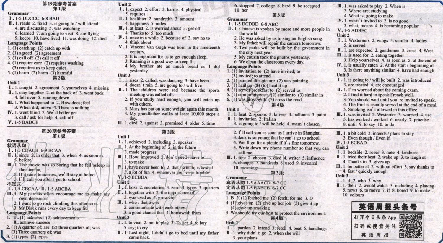 2019年英语周报九年级上册外研版 参考答案第22页