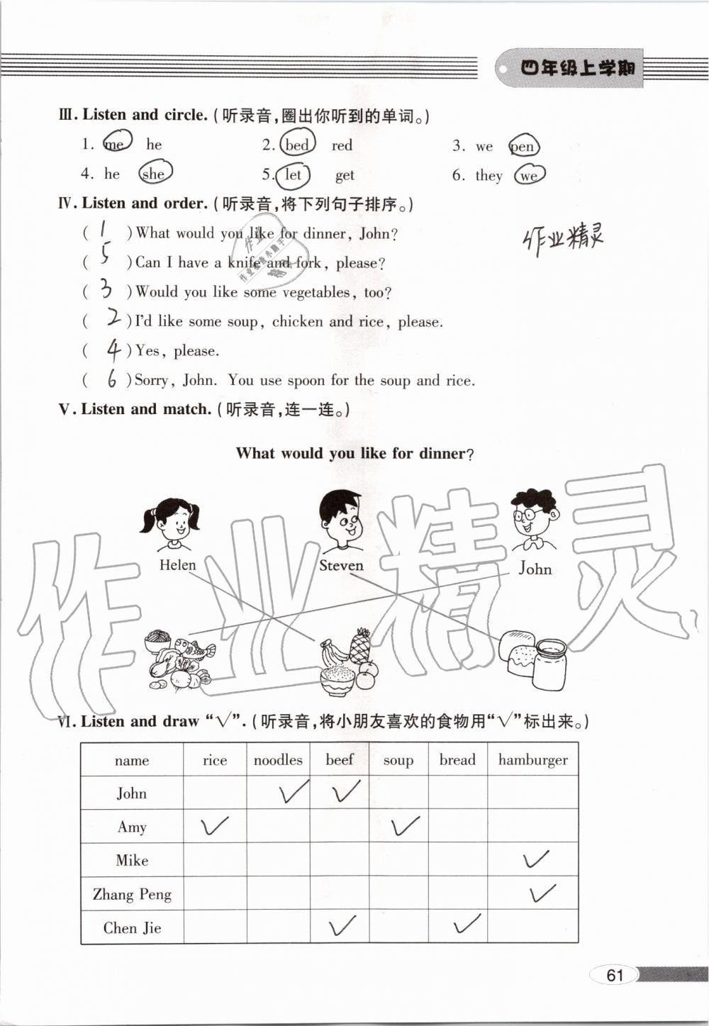 2019年新课堂同步学习与探究四年级英语上学期人教版 第61页