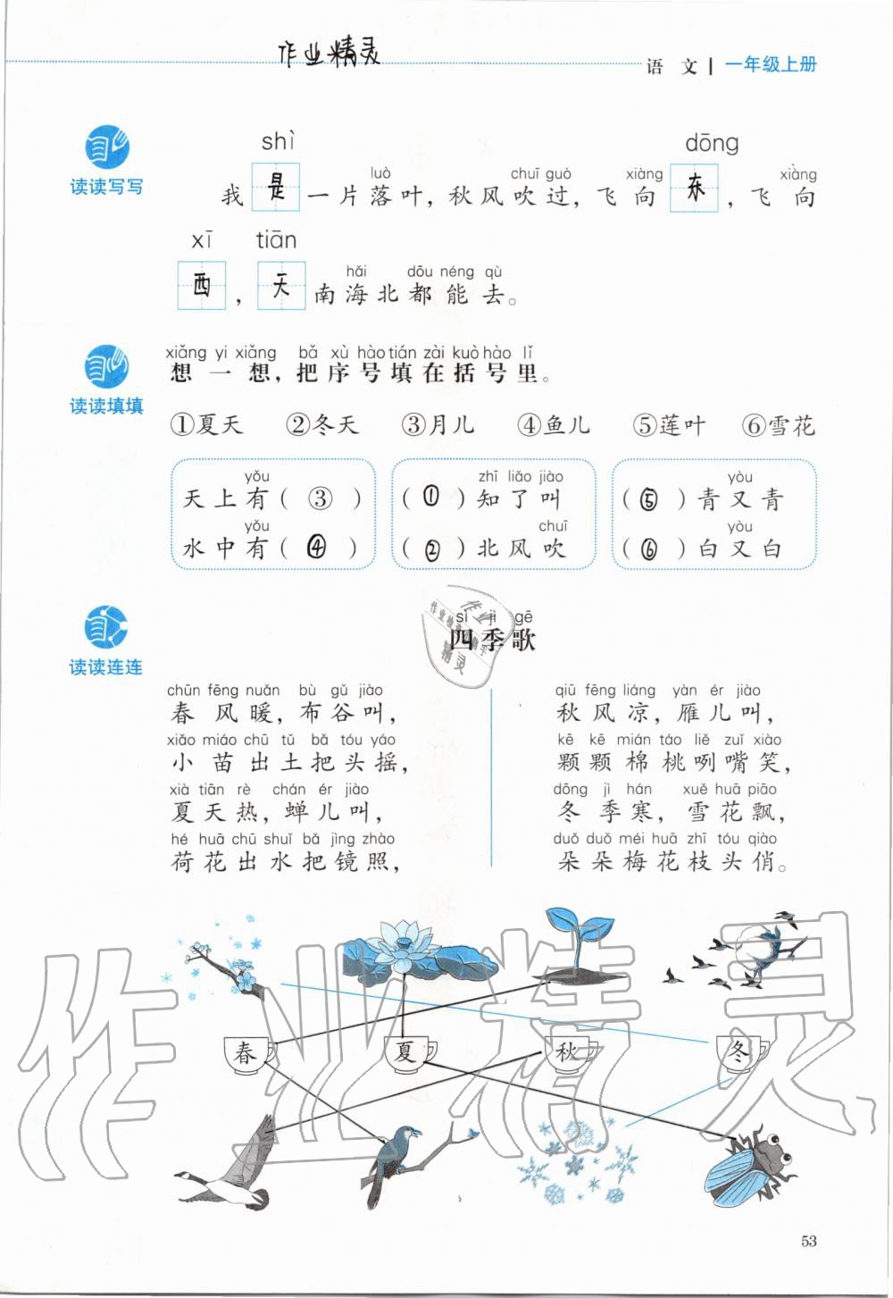 2019年人教金学典同步解析与测评一年级语文上册人教版 第53页