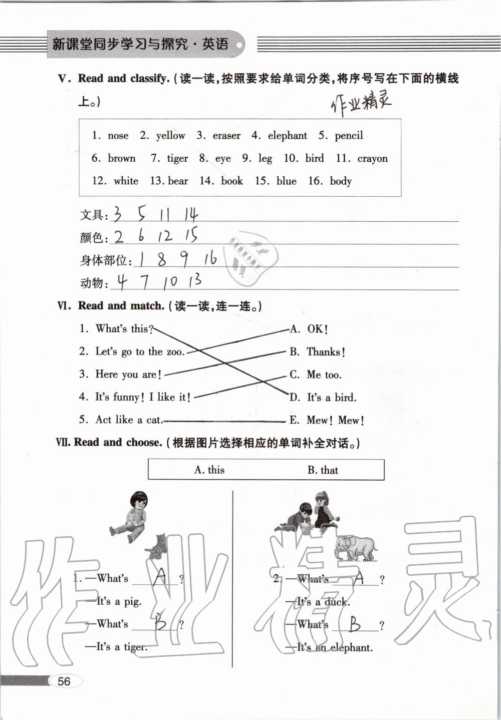 2019年新课堂同步学习与探究三年级英语上学期人教版 第56页