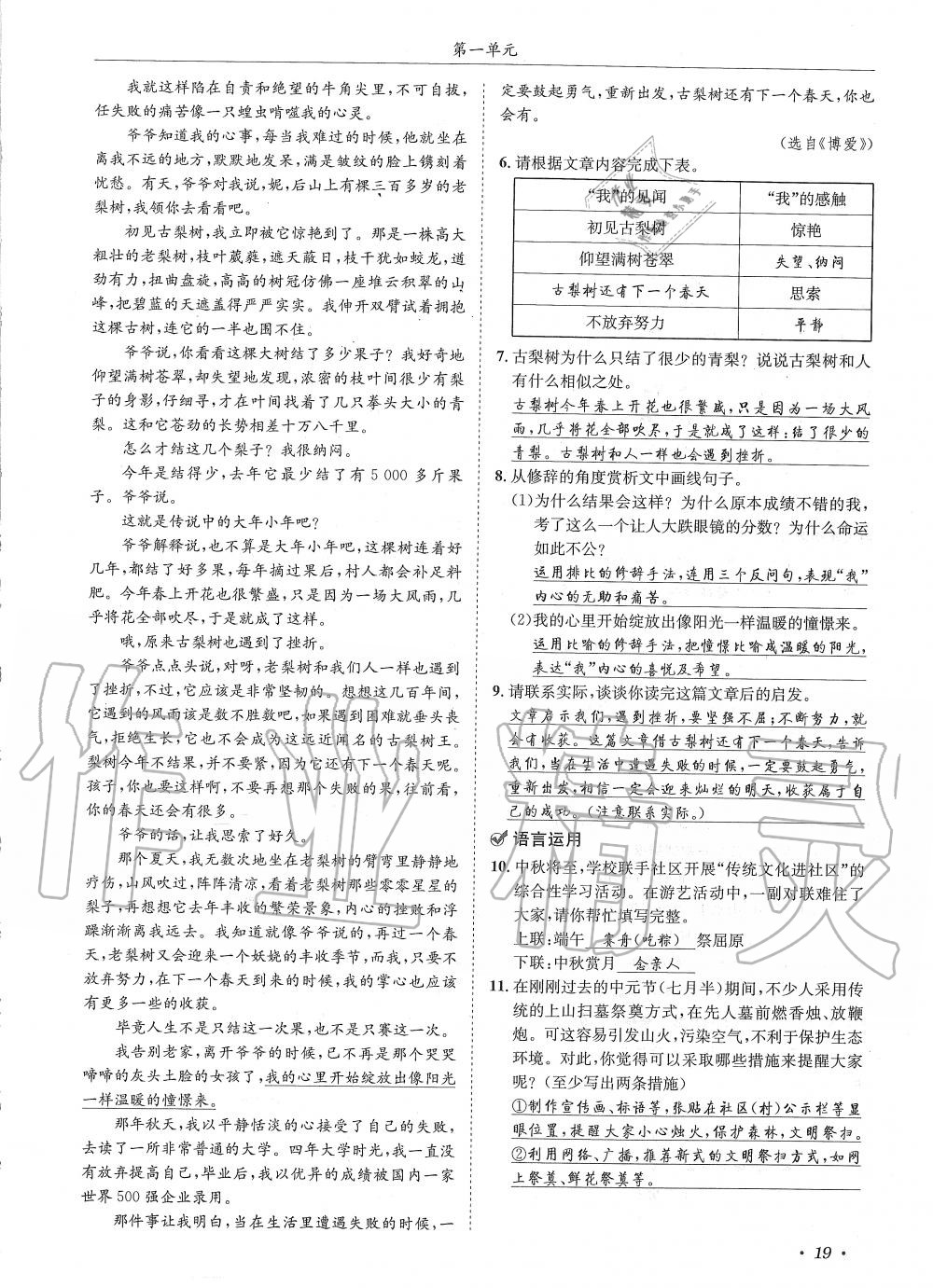 2019年蓉城学霸八年级语文上册人教版 第19页