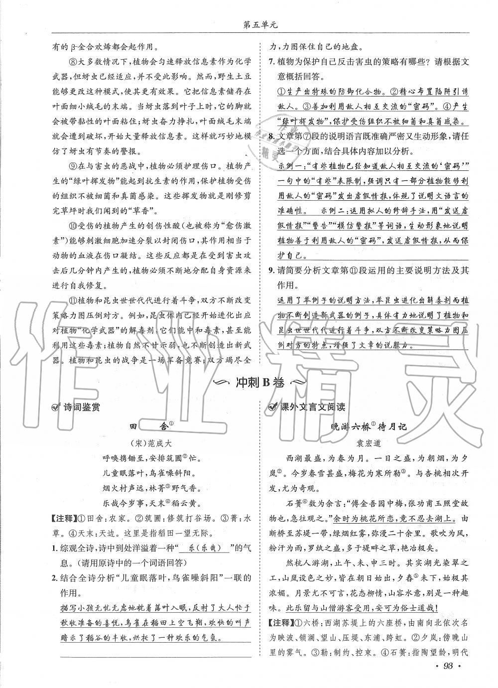 2019年蓉城学霸八年级语文上册人教版 第93页