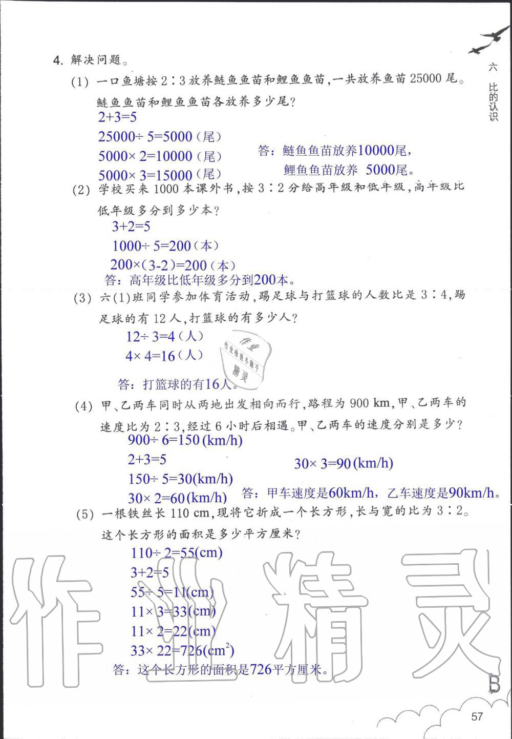 2019年數(shù)學(xué)作業(yè)本六年級(jí)上冊(cè)北師大版浙江教育出版社 第57頁(yè)