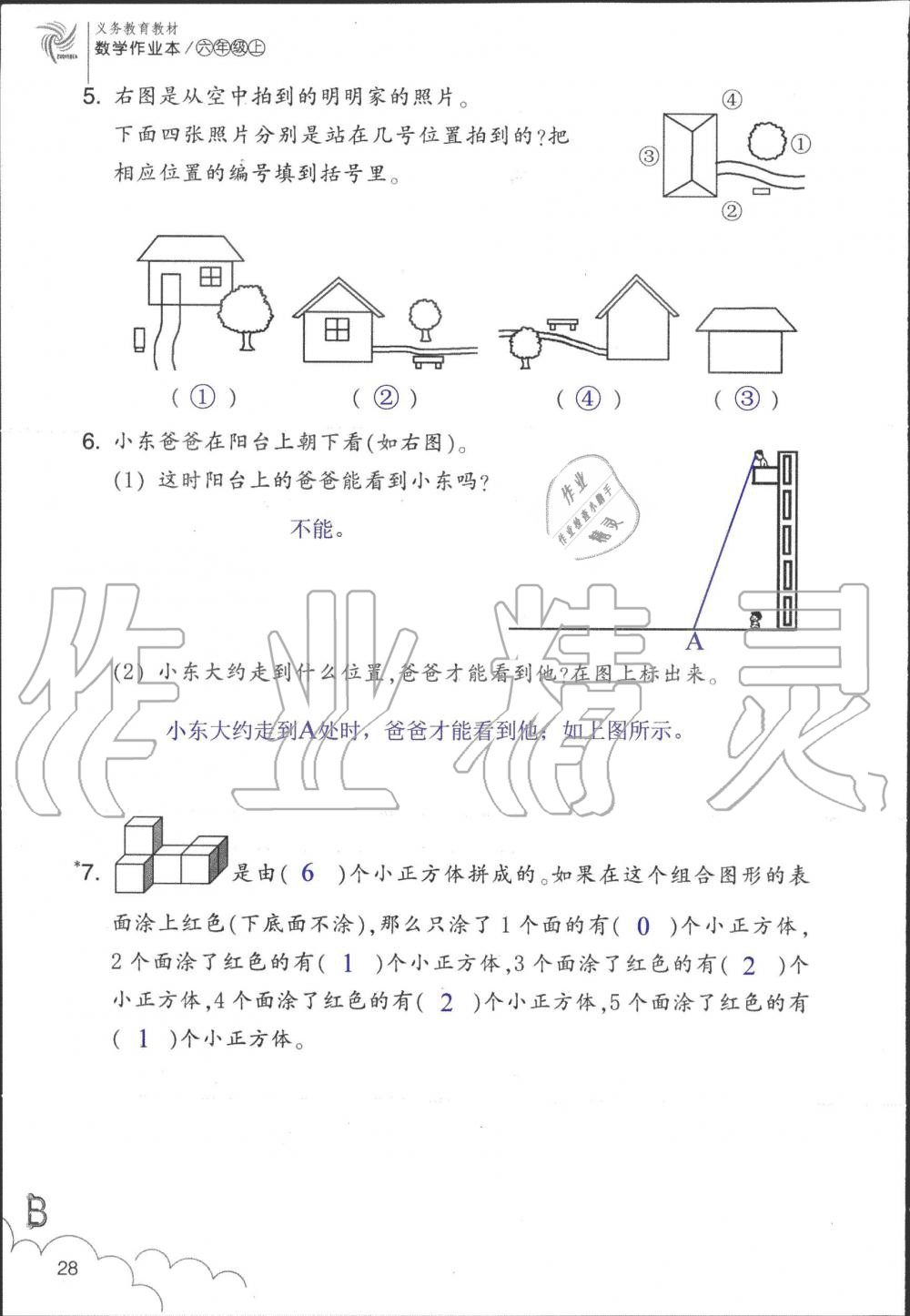 2019年数学作业本六年级上册北师大版浙江教育出版社 第28页