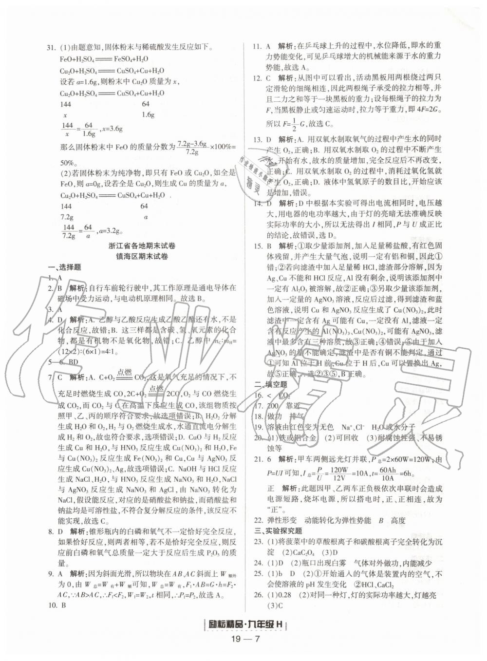 2019年勵(lì)耘書業(yè)浙江期末九年級科學(xué)上冊華師大版寧波專用 第7頁