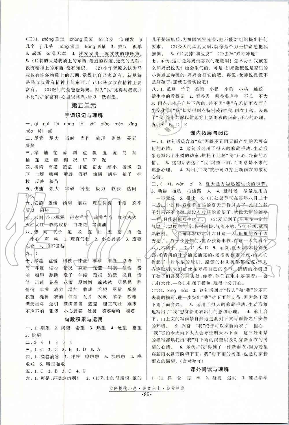 2019年拉網(wǎng)提優(yōu)小卷六年級語文上冊人教版 第5頁