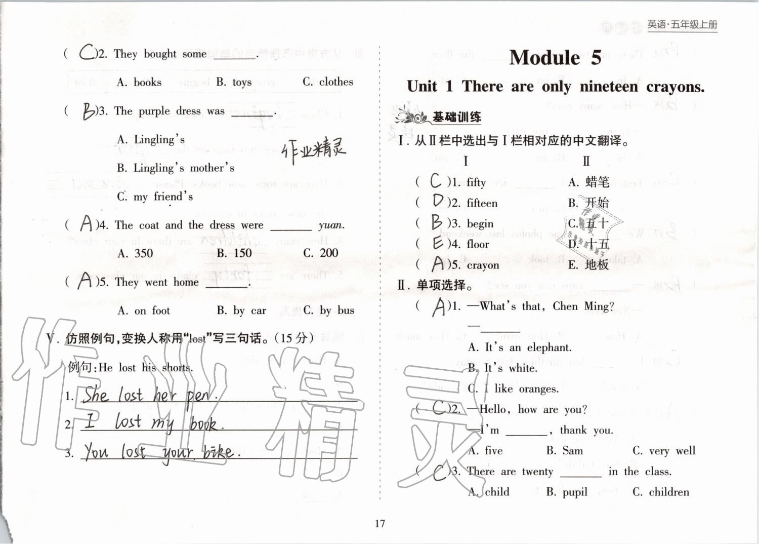 2019年新課程課堂同步練習(xí)冊(cè)五年級(jí)英語(yǔ)上冊(cè)外研版 第17頁(yè)