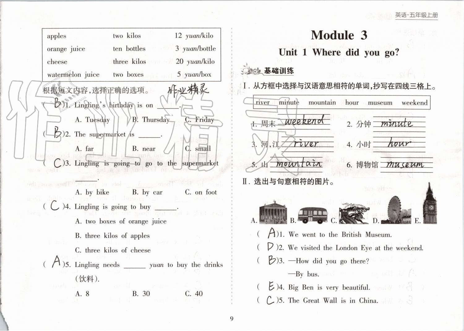 2019年新課程課堂同步練習冊五年級英語上冊外研版 第9頁