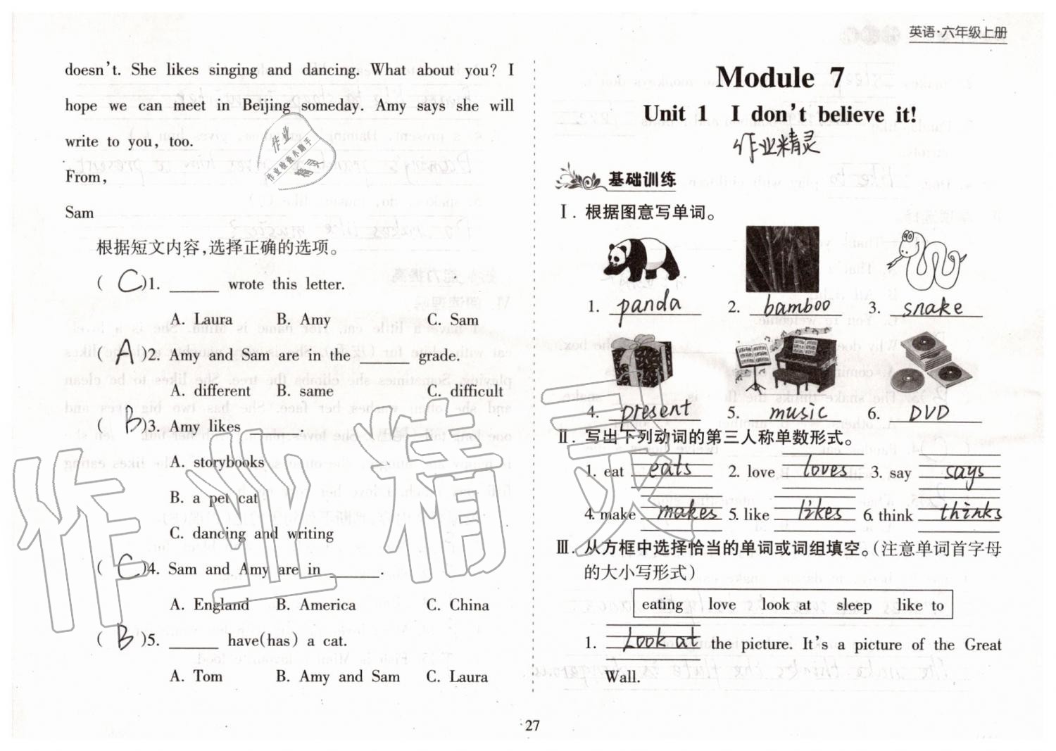 2019年新课程课堂同步练习册六年级英语上册外研版 第27页