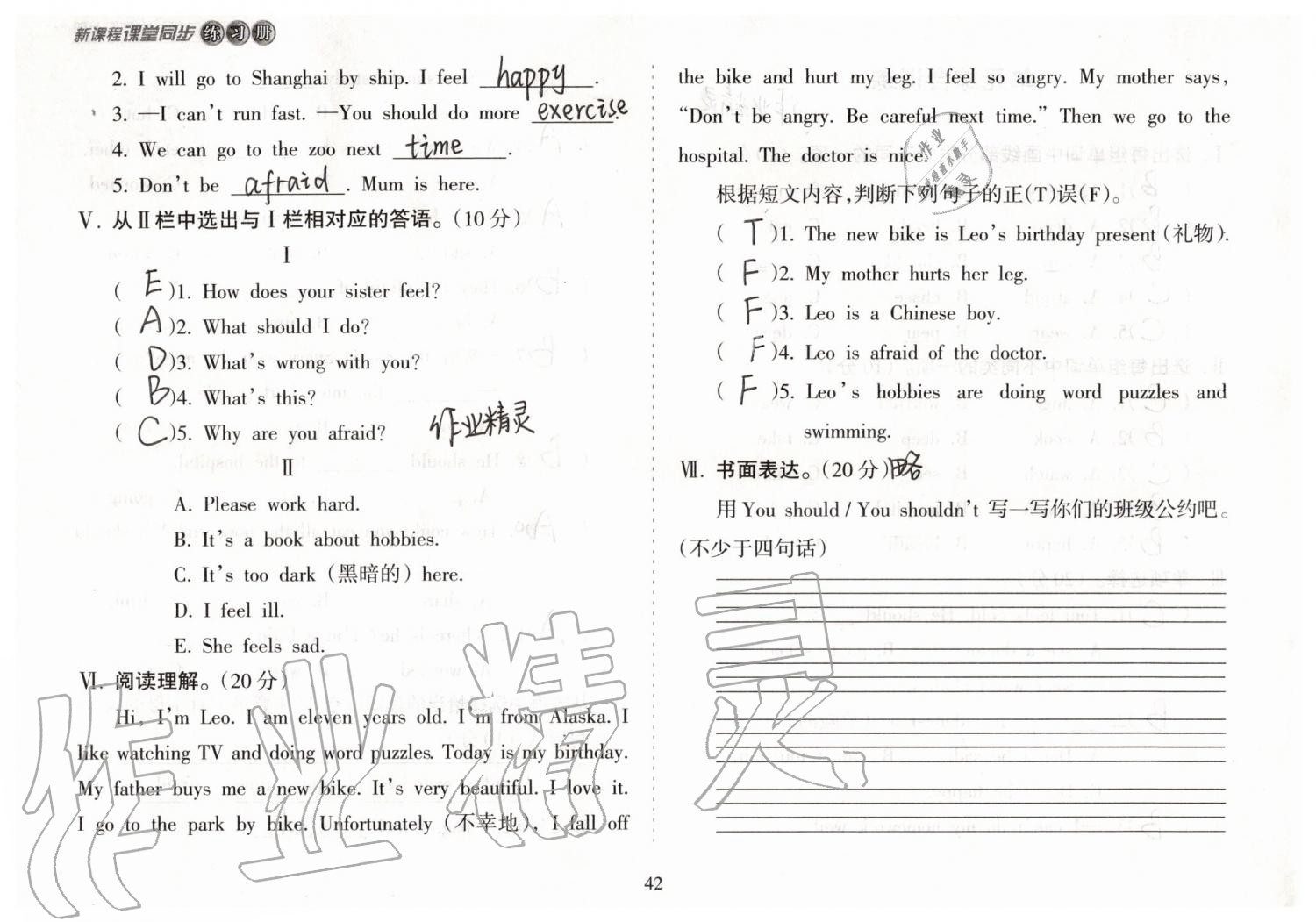 2019年新课程课堂同步练习册六年级英语上册人教版 第42页