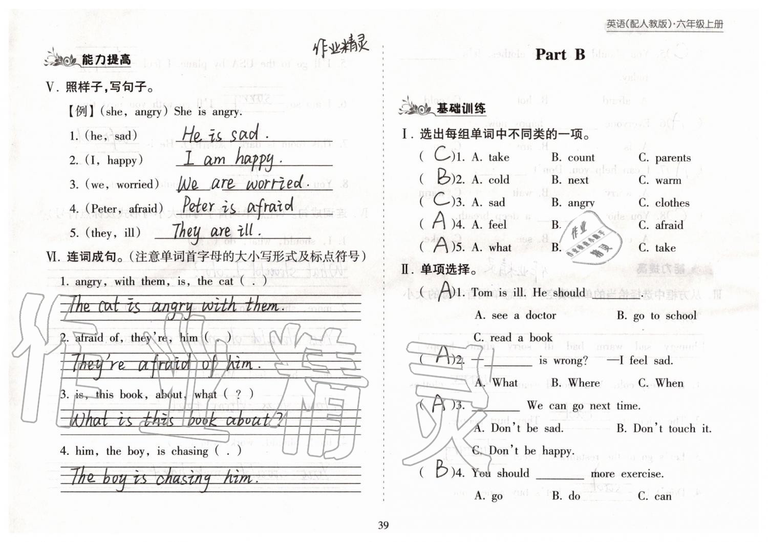 2019年新课程课堂同步练习册六年级英语上册人教版 第39页