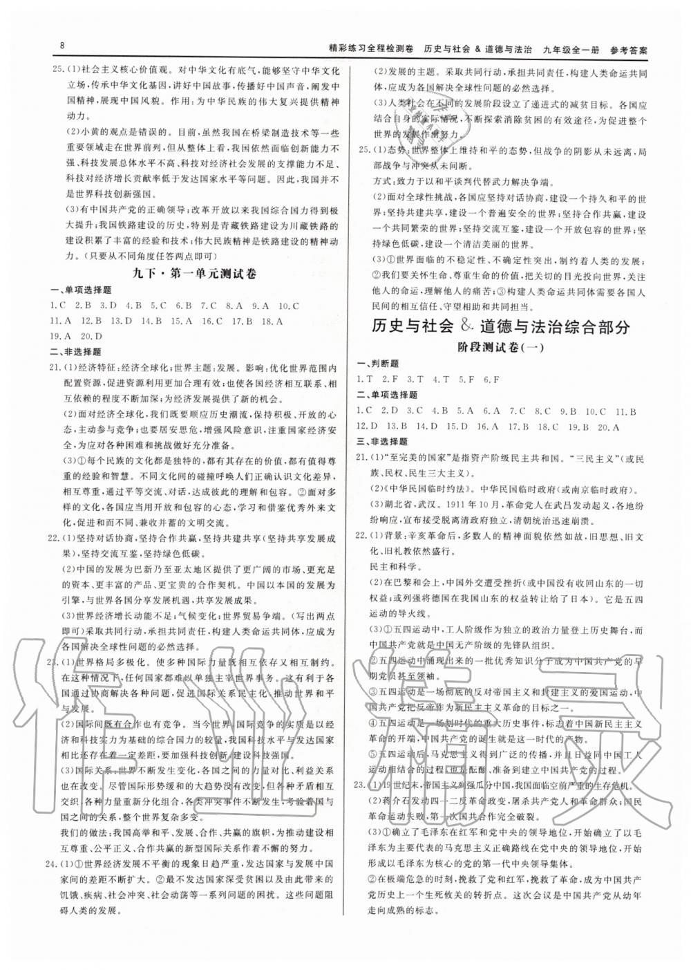 2019年精彩練習(xí)全程檢測卷九年級歷史與社會(huì)道德與法治全一冊人教版 第8頁