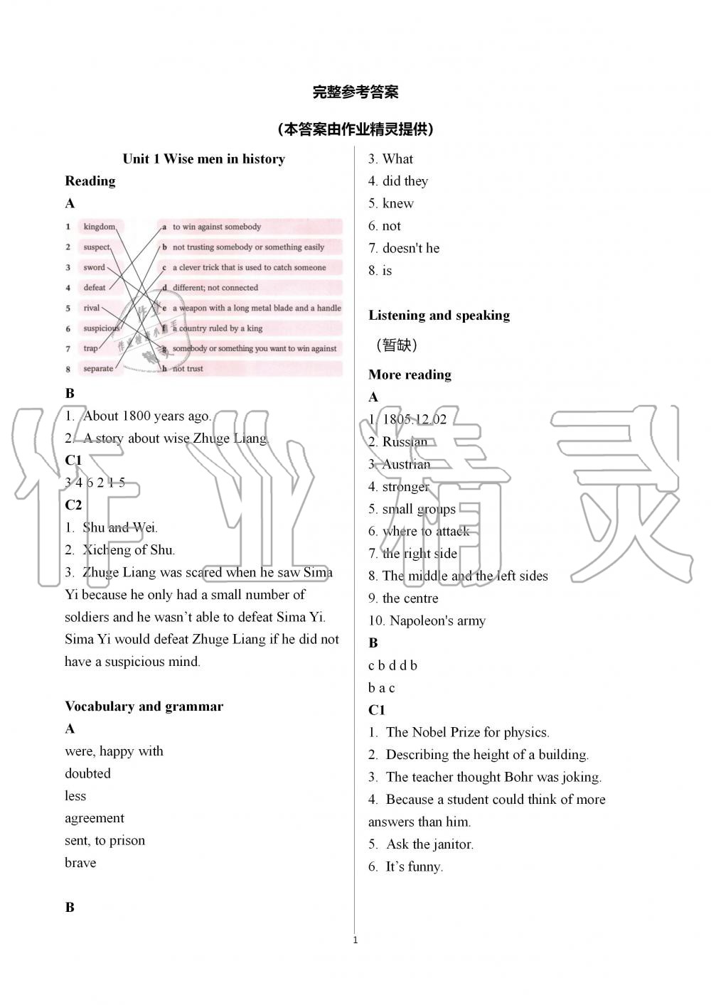 2019年英語(yǔ)練習(xí)冊(cè)上海教育出版社九年級(jí)上冊(cè)滬教版B版 第1頁(yè)