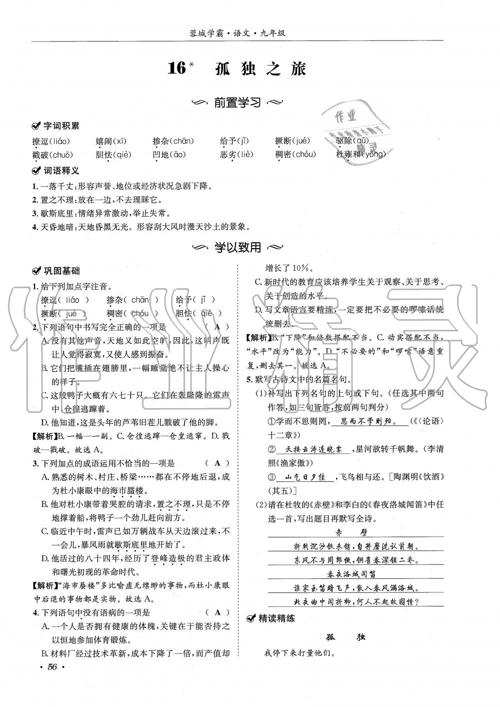 2019年蓉城学霸九年级语文上册统编版 第56页