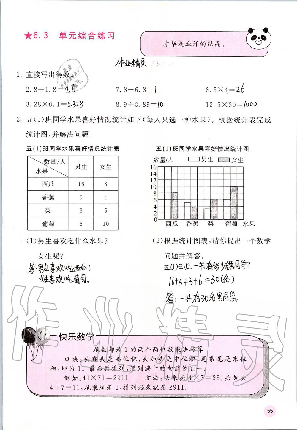 2019年快乐口算五年级数学上册苏教版B版 第55页