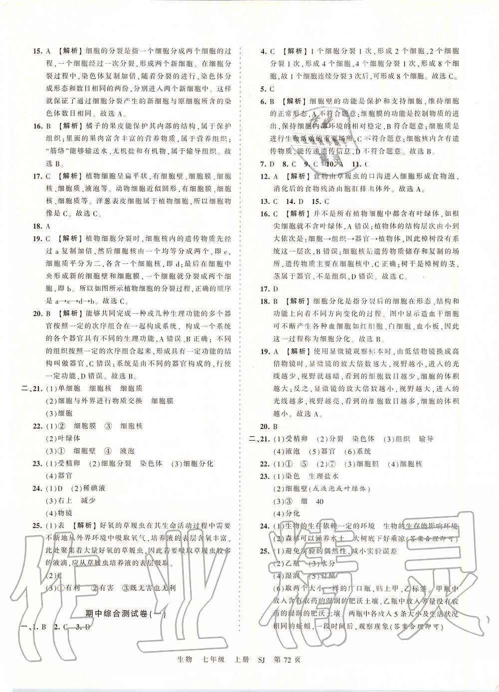 2019年王朝霞考点梳理时习卷七年级生物上册苏教版 第4页