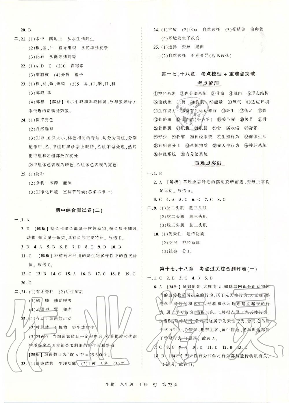 2019年王朝霞考點梳理時習(xí)卷八年級生物上冊蘇教版 第4頁