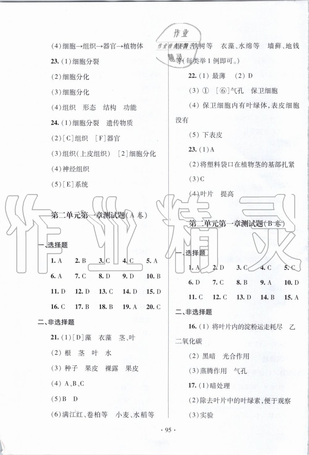 2019年单元自测试卷七年级生物上学期人教版 第3页