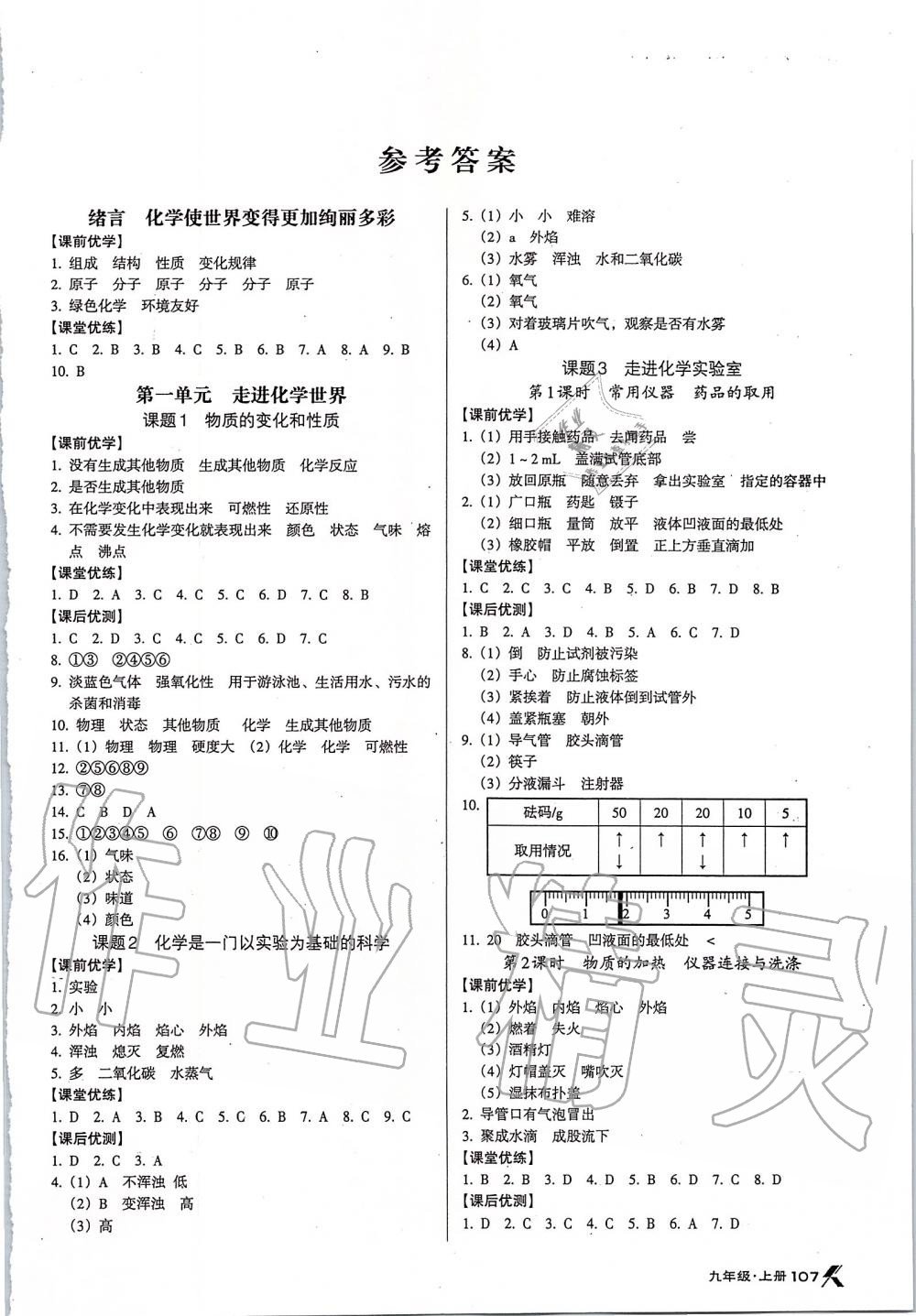 2019年全优点练课计划九年级化学上册人教版 第1页