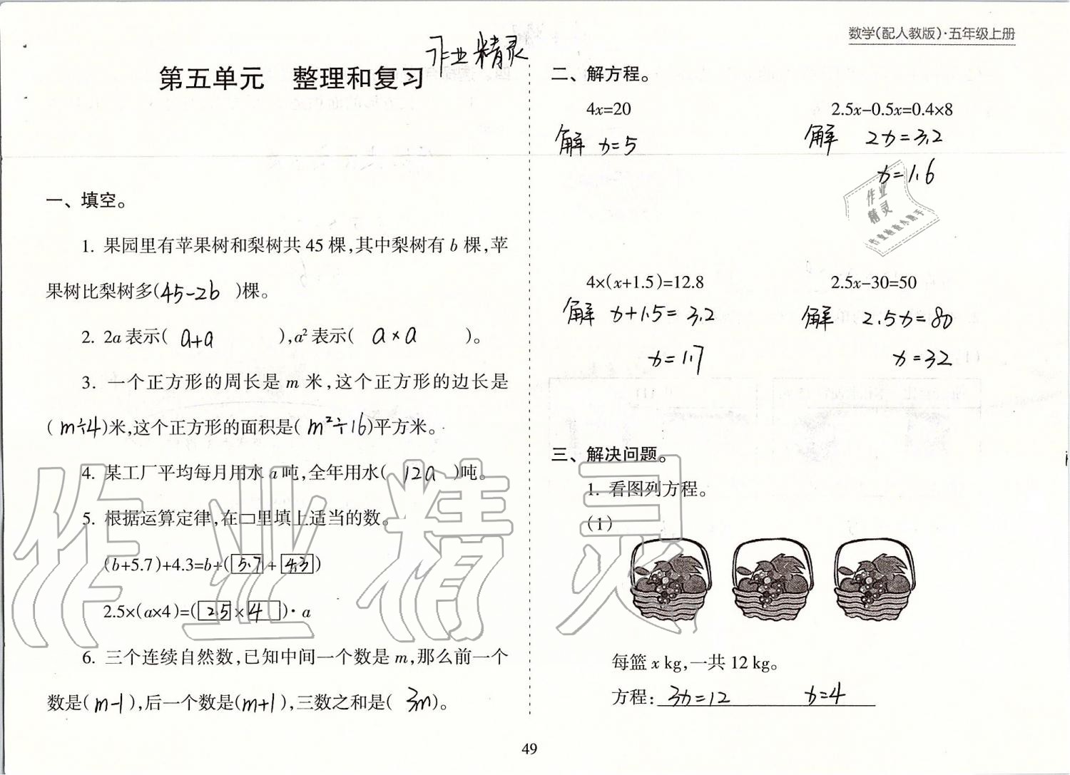 2019年新課程課堂同步練習(xí)冊(cè)五年級(jí)數(shù)學(xué)上冊(cè)人教版 第49頁(yè)