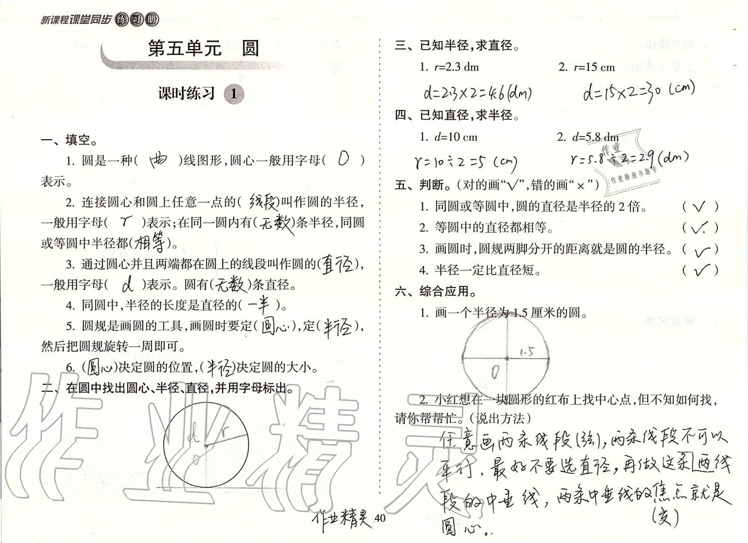 2019年新课程课堂同步练习册六年级数学上册人教版 第40页