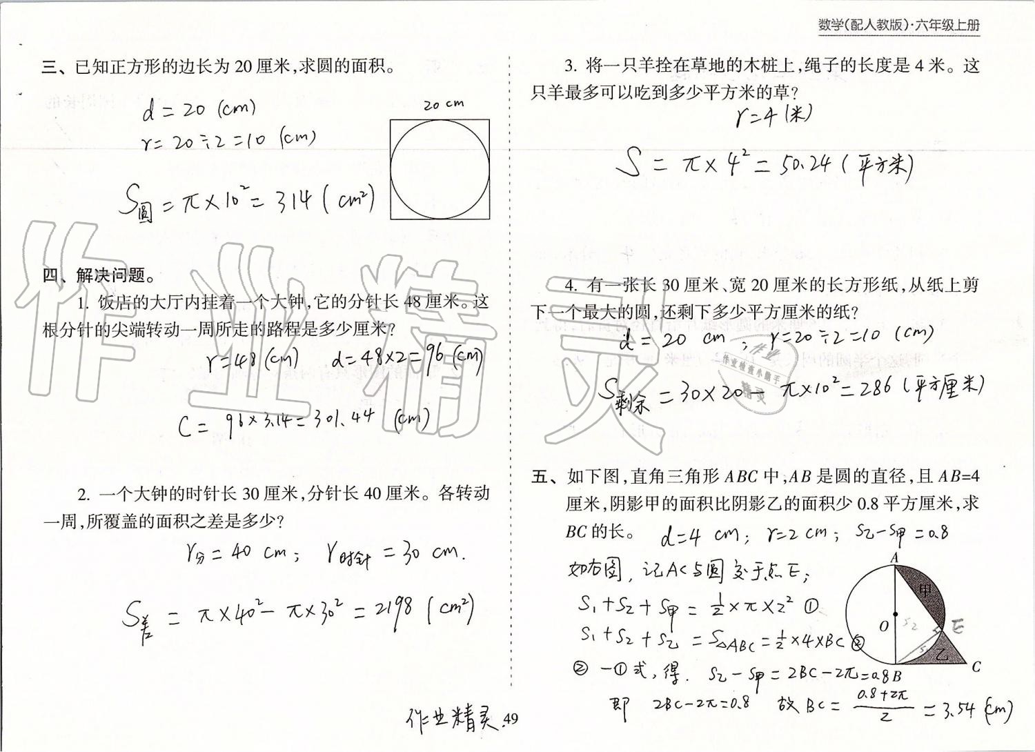 2019年新课程课堂同步练习册六年级数学上册人教版 第49页