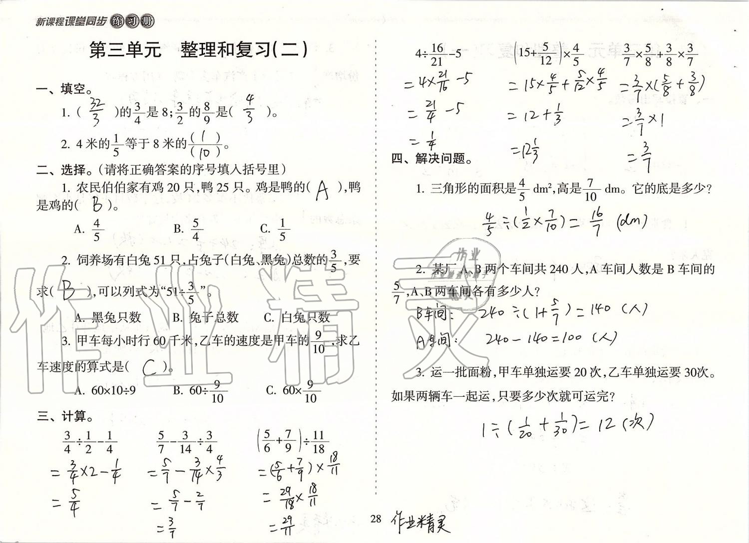 2019年新課程課堂同步練習冊六年級數(shù)學上冊人教版 第28頁