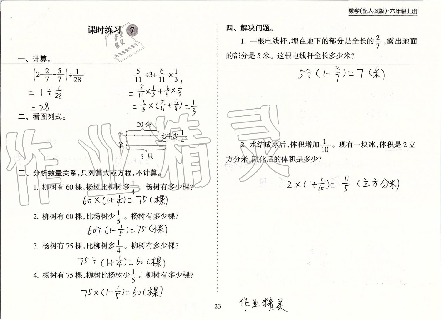 2019年新课程课堂同步练习册六年级数学上册人教版 第23页