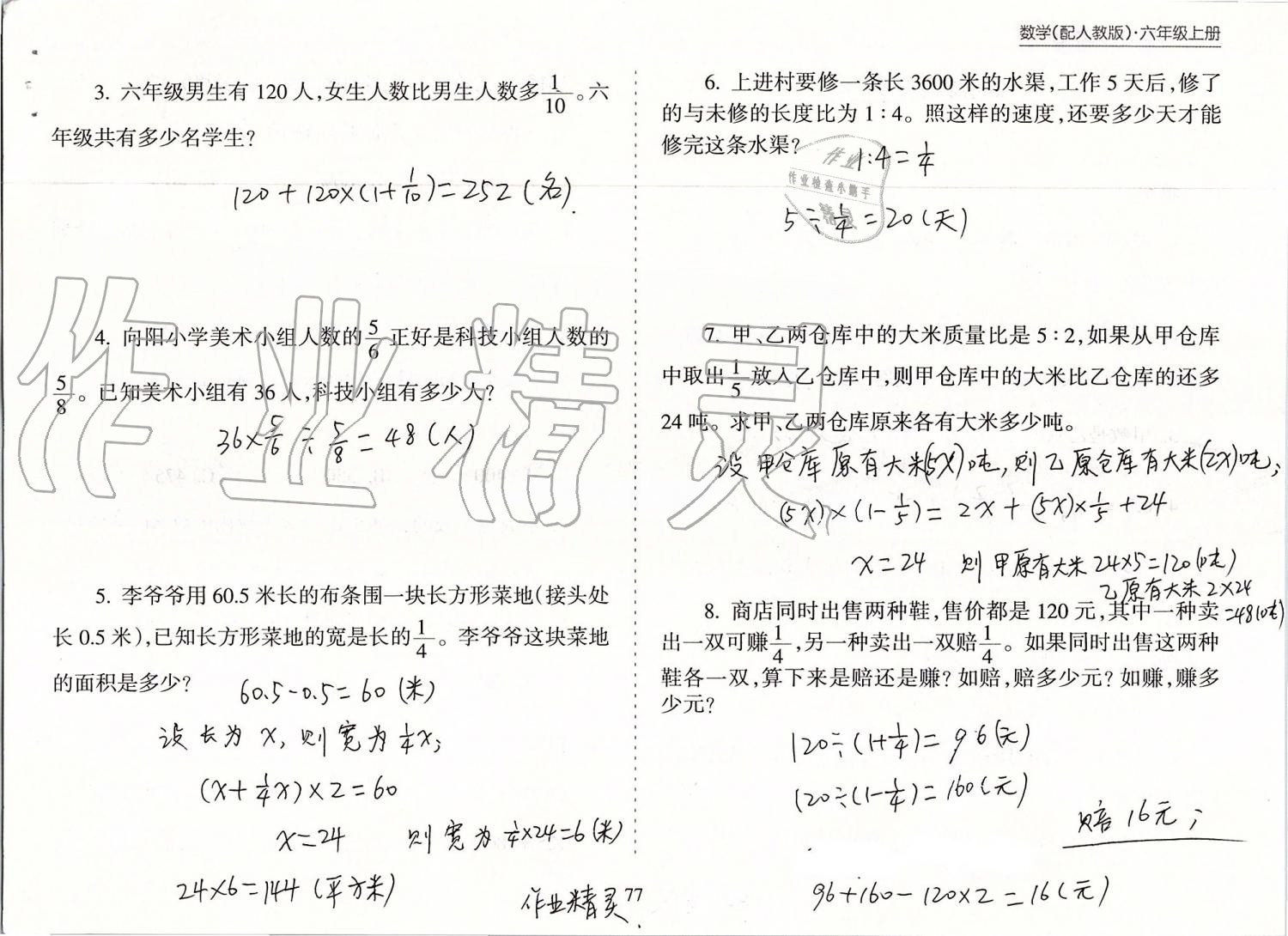 2019年新課程課堂同步練習(xí)冊(cè)六年級(jí)數(shù)學(xué)上冊(cè)人教版 第77頁(yè)