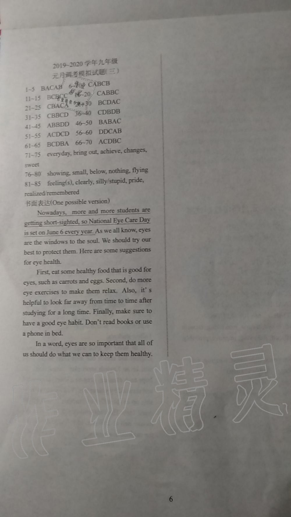 2019年新動力九年級英語元月調考針對訓練全一冊人教版武漢專版 第6頁