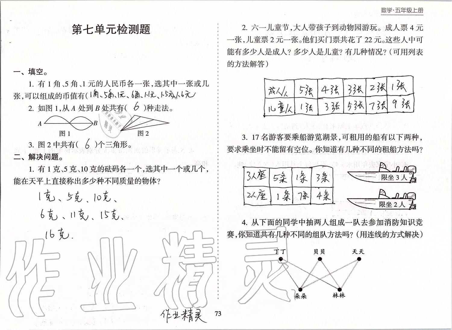 2019年新课程课堂同步练习册五年级数学上册苏教版 第73页