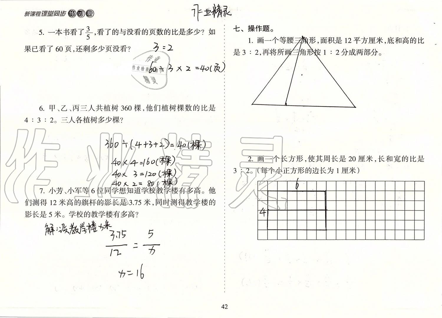 2019年新課程課堂同步練習(xí)冊(cè)六年級(jí)數(shù)學(xué)上冊(cè)蘇教版 第42頁(yè)