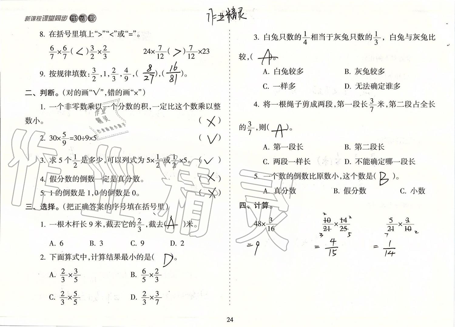 2019年新课程课堂同步练习册六年级数学上册苏教版 第24页