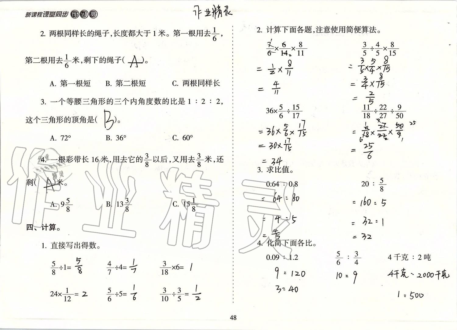 2019年新課程課堂同步練習冊六年級數(shù)學上冊蘇教版 第48頁