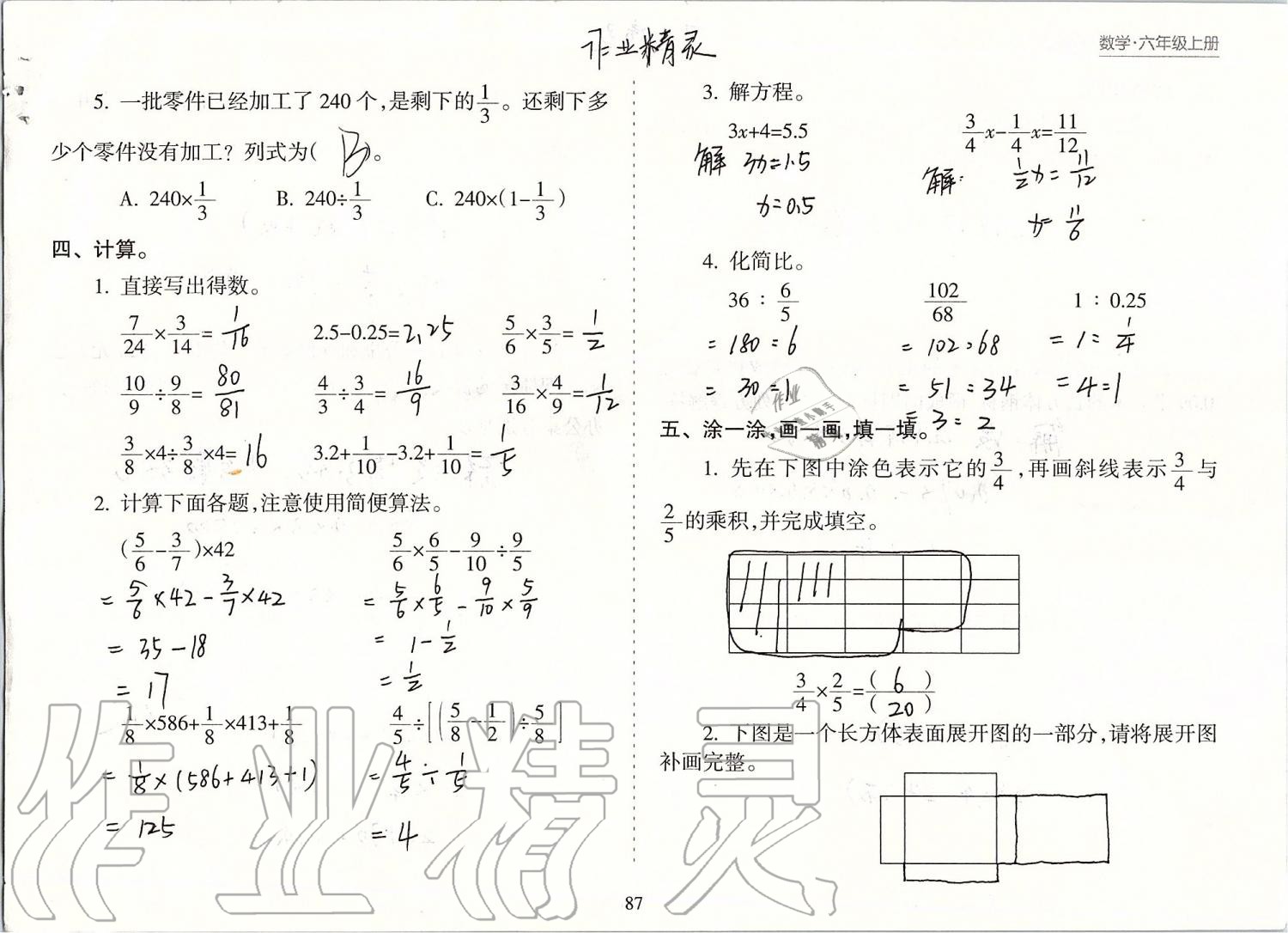 2019年新課程課堂同步練習(xí)冊六年級數(shù)學(xué)上冊蘇教版 第87頁