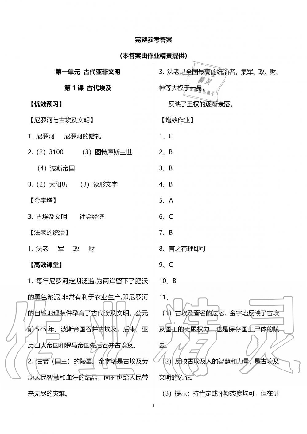 2019年人教金学典同步解析与测评世界历史九年级上册人教版重庆专版 第1页