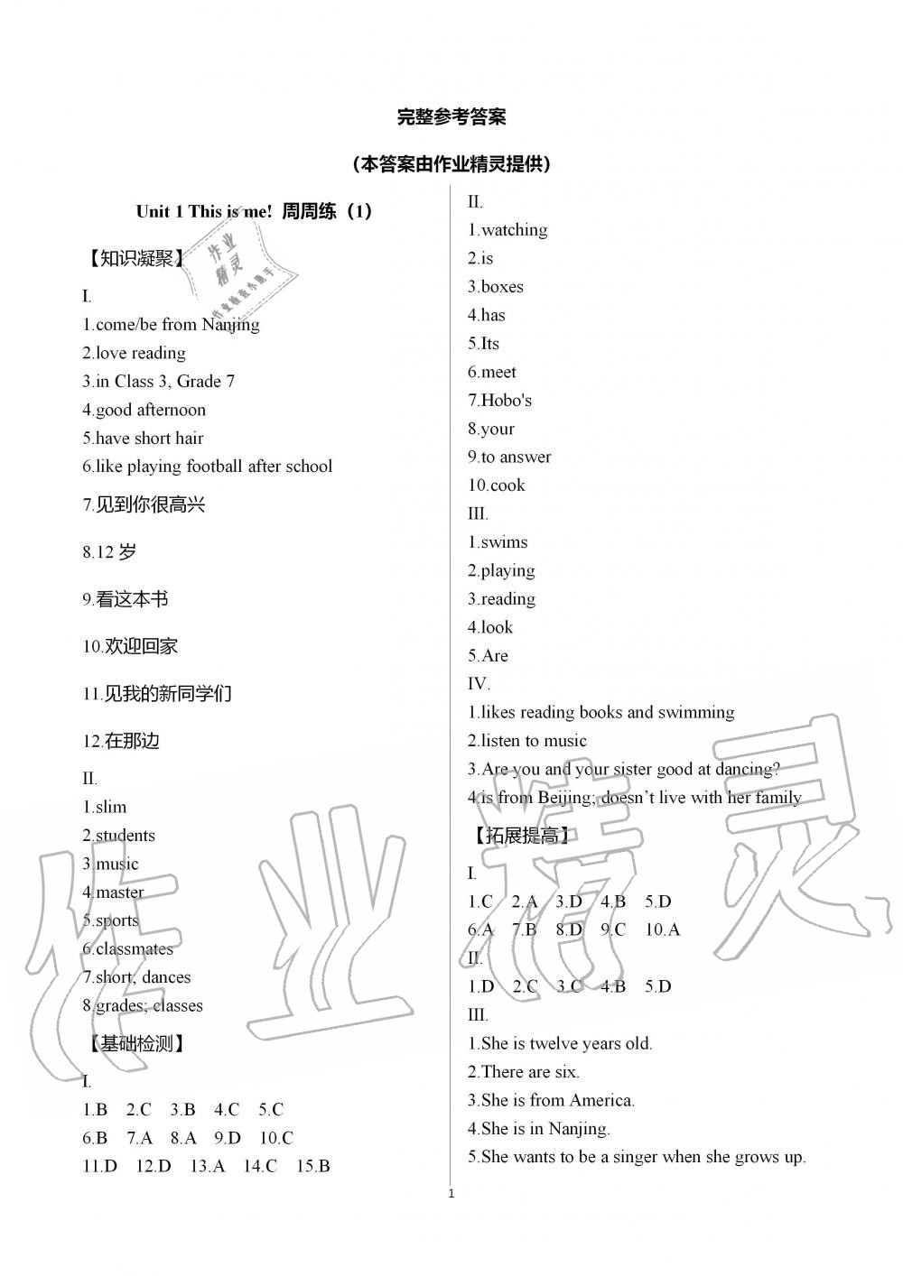 2019年阳光互动绿色成长空间七年级英语上册译林版 第1页