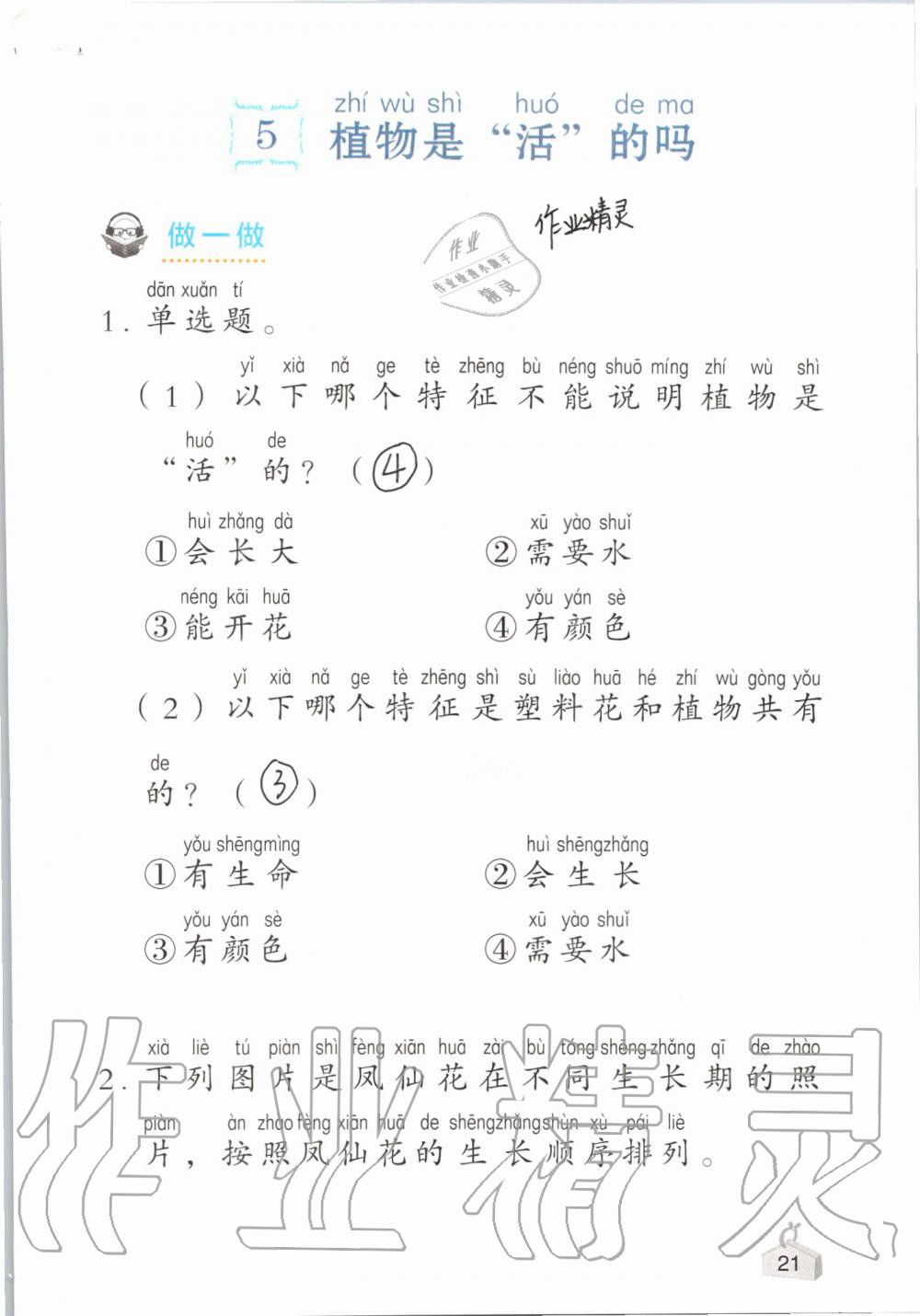 2019年知识与能力训练一年级科学上册教科版 第21页