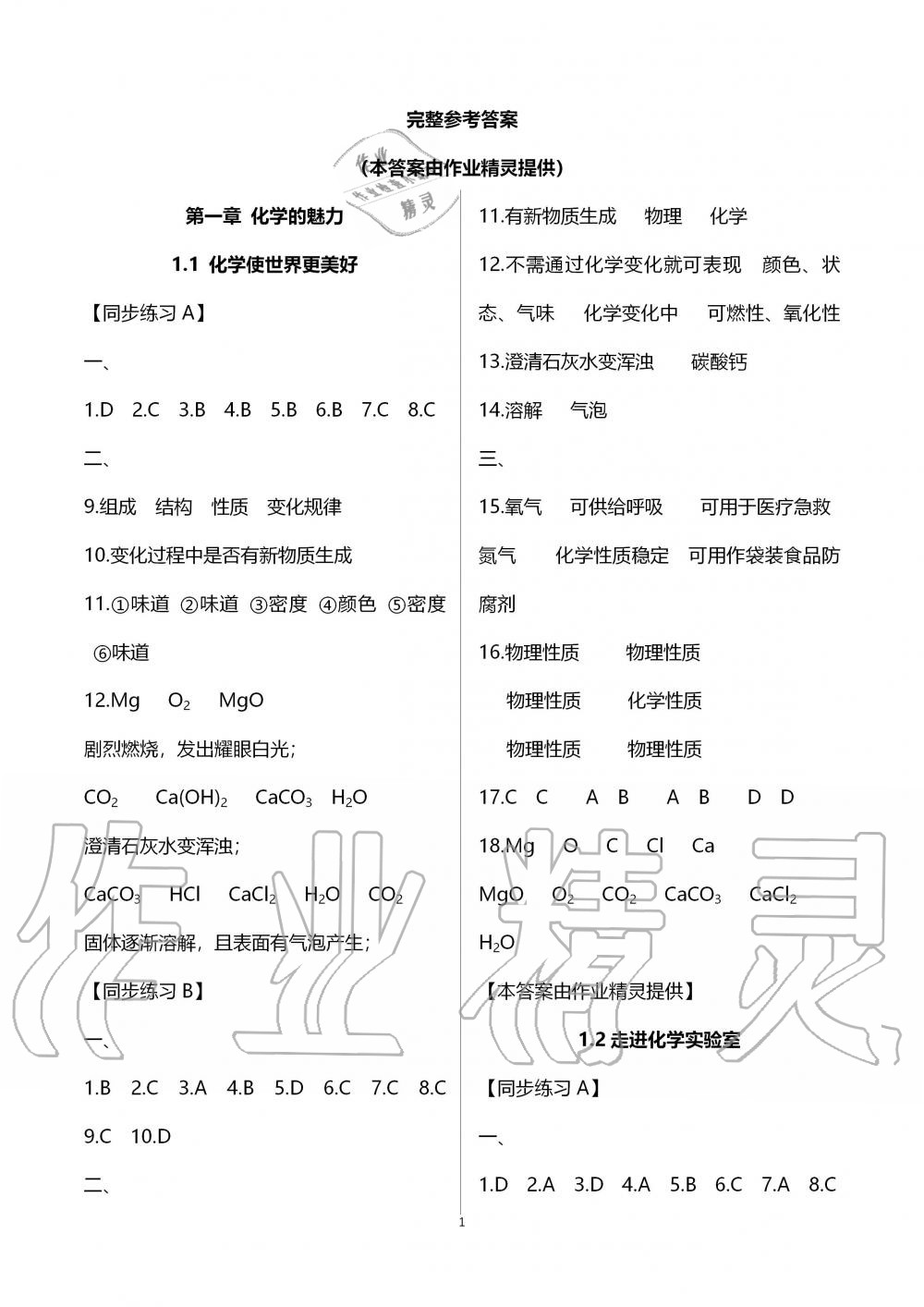 2019年全優(yōu)課堂九年級化學(xué)第一學(xué)期滬教版 第1頁