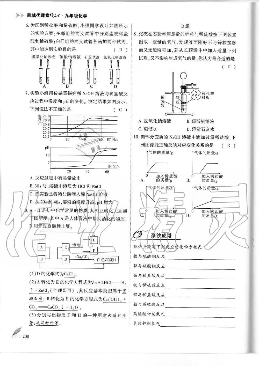 2019年蓉城优课堂给力A加九年级化学全一册人教版 第208页