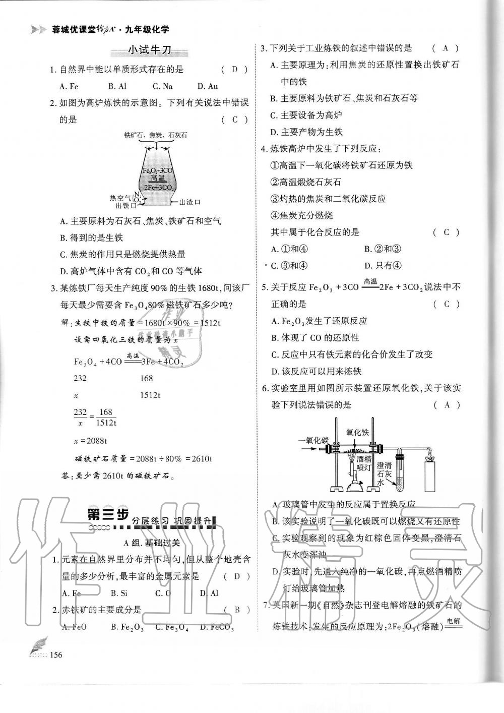 2019年蓉城优课堂给力A加九年级化学全一册人教版 第156页