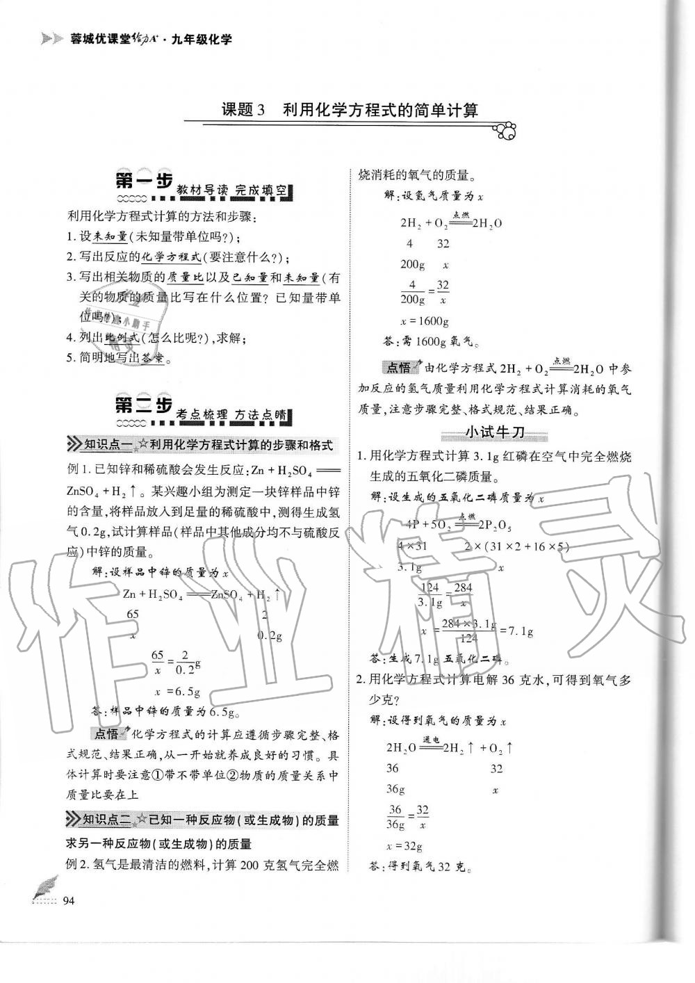 2019年蓉城优课堂给力A加九年级化学全一册人教版 第94页