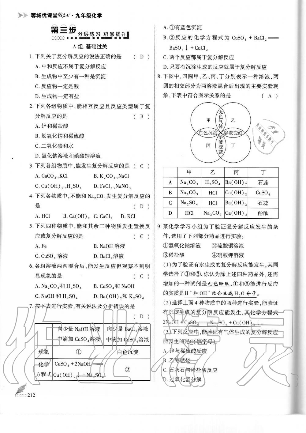 2019年蓉城优课堂给力A加九年级化学全一册人教版 第212页