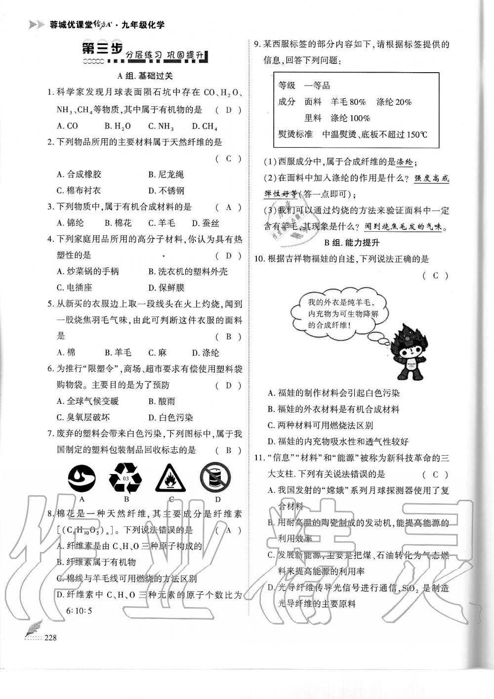 2019年蓉城优课堂给力A加九年级化学全一册人教版 第228页