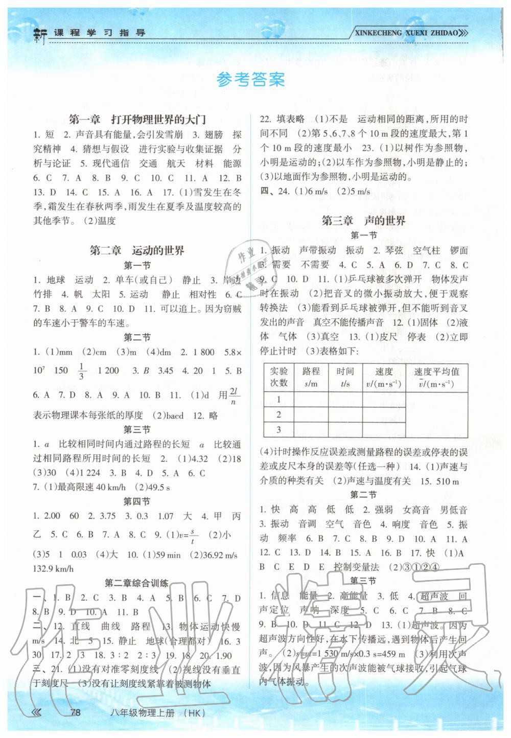 2019年新課程學(xué)習(xí)指導(dǎo)八年級(jí)物理上冊(cè)滬科版 第1頁(yè)