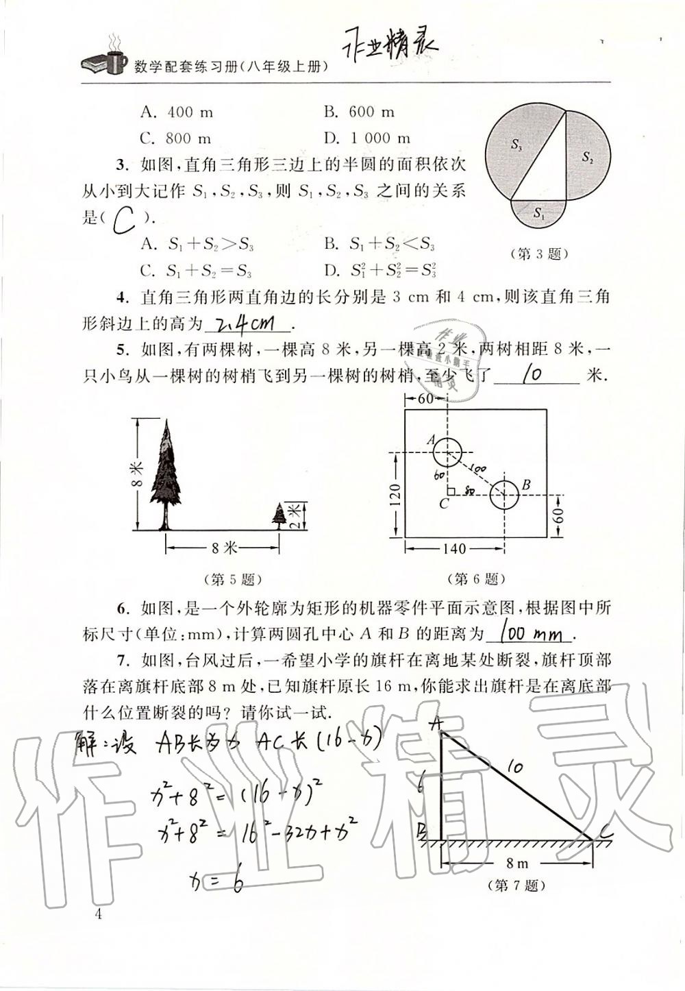 2019年数学配套练习册八年级上册北师大版 第4页