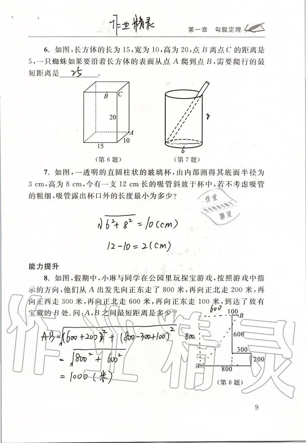 2019年数学配套练习册八年级上册北师大版 第9页